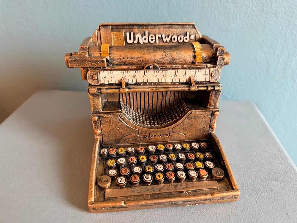 Vintage Typewriter Coin Bank Retro 2000s Faux Bronze Resin Piggy Bank